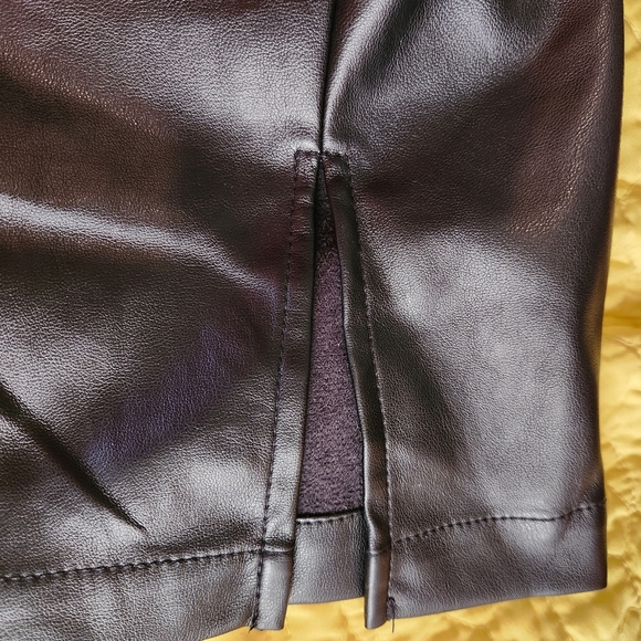 High - Rise Faux Leather Slit - Front Ankle Black Pants - Picture 3 of 5
